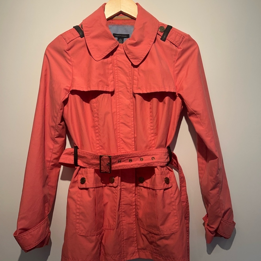 Trendy like new Tommy Hilfiger Coral Fall Trench coat with belt